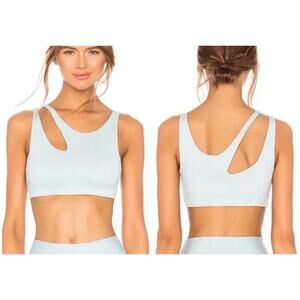 ALO YOGA Peak Sports Bra Cut Out Asymmetric One Shoulder Baby Blue Size Small
